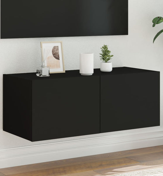 TV-Wandschrank mit LED-Leuchten Schwarz 80x35x31 cm