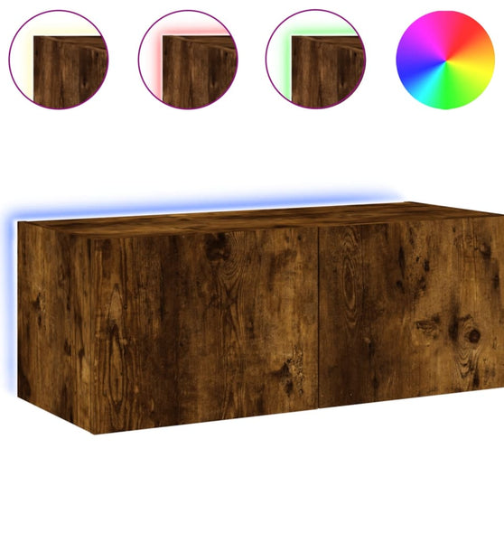 TV-Wandschrank mit LED-Leuchten Räuchereiche 80x35x31 cm