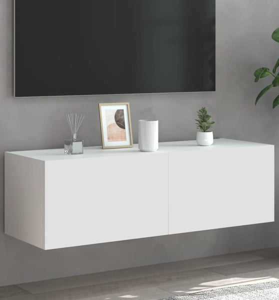 TV-Wandschrank mit LED-Leuchten Weiß 100x35x31 cm