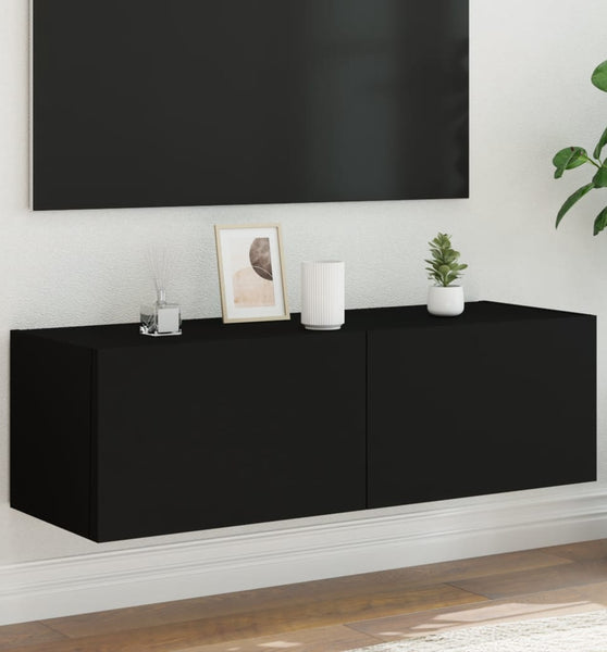 TV-Wandschrank mit LED-Leuchten Schwarz 100x35x31 cm