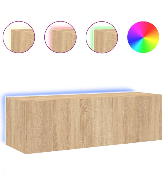 TV-Wandschrank mit LED-Leuchten Sonoma-Eiche 100x35x31 cm