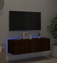 TV-Wandschrank mit LED-Leuchten Braun Eichen-Optik 100x35x31 cm