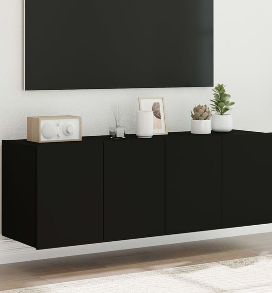 TV-Wandschränke mit LED-Leuchten 2 Stk. Schwarz 60x35x41 cm