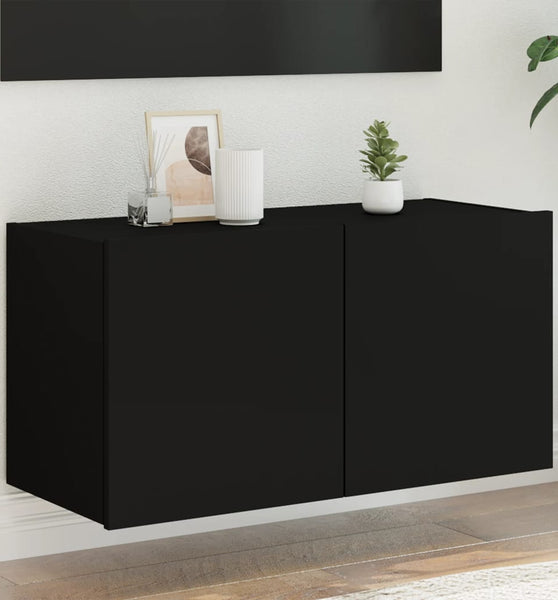 TV-Wandschrank mit LED-Leuchten Schwarz 80x35x41 cm