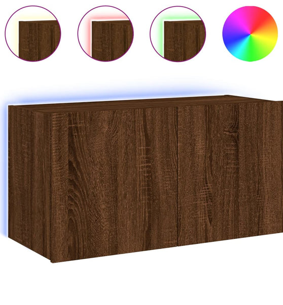 TV-Wandschrank mit LED-Leuchten Braun Eichen-Optik 80x35x41 cm