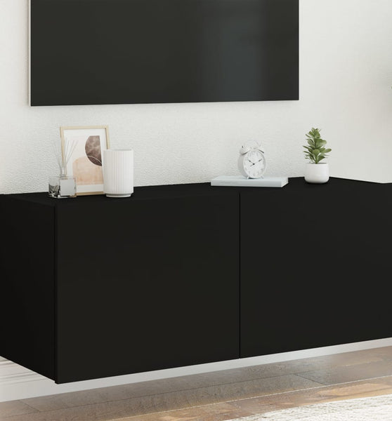 TV-Wandschrank mit LED-Leuchten Schwarz 100x35x41 cm