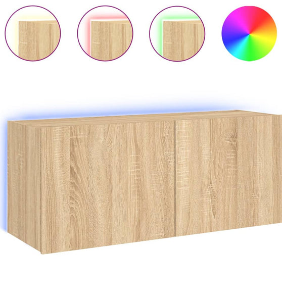 TV-Wandschrank mit LED-Leuchten Sonoma-Eiche 100x35x41 cm