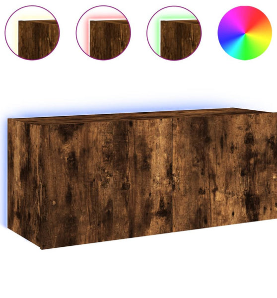 TV-Wandschrank mit LED-Leuchten Räuchereiche 100x35x41 cm