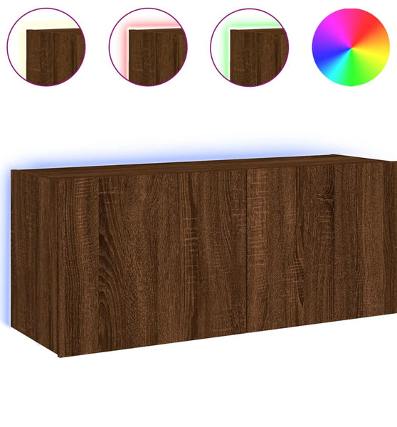 TV-Wandschrank mit LED-Leuchten Braun Eichen-Optik 100x35x41 cm