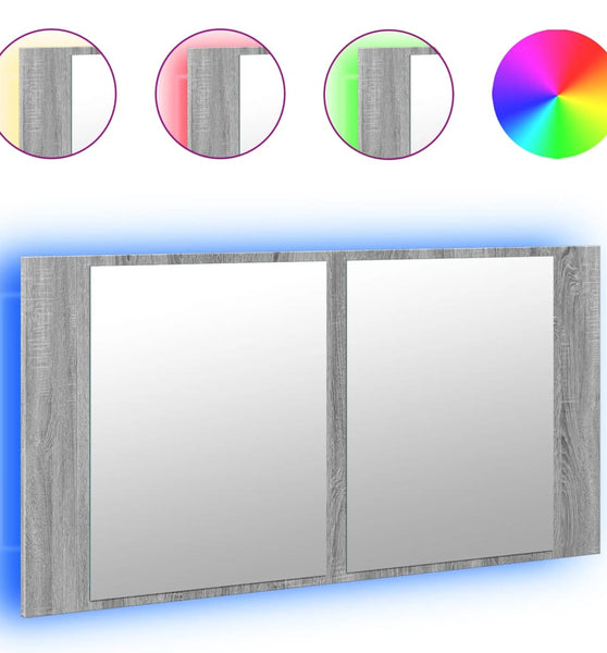 LED-Spiegelschrank Grau Sonoma 90x12x45 cm Acryl