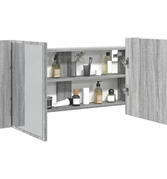 LED-Spiegelschrank Grau Sonoma 90x12x45 cm Acryl
