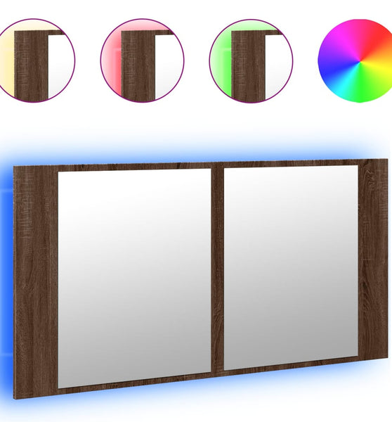 LED-Spiegelschrank Braun Eichen-Optik 90x12x45 cm Acryl