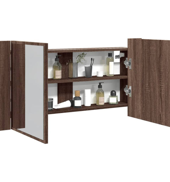LED-Spiegelschrank Braun Eichen-Optik 90x12x45 cm Acryl