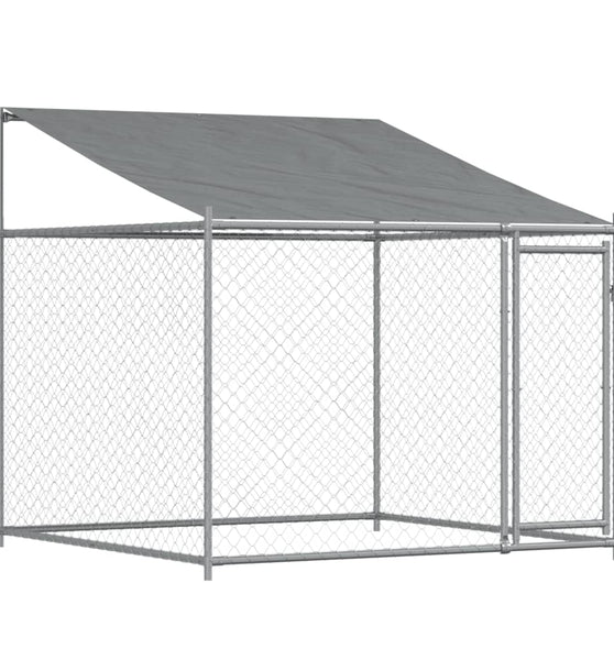Hundezwinger mit Dach und Tür Grau 2x2x2 m Verzinkter Stahl