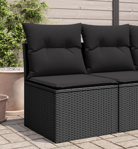 Gartensofa ohne Armlehnen mit Kissen Schwarz Poly Rattan