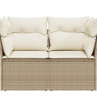 Gartensofa mit Kissen 2-Sitzer Beige Poly Rattan