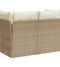 Gartensofa mit Kissen 2-Sitzer Beige Poly Rattan