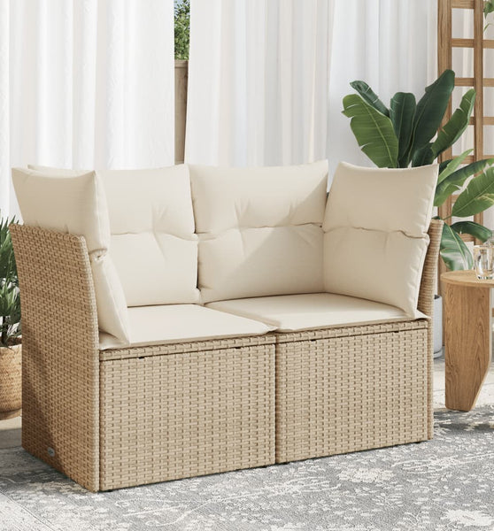 Gartensofa mit Kissen 2-Sitzer Beige Poly Rattan