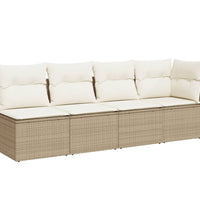 Gartensofa mit Kissen 4-Sitzer Beige Poly Rattan