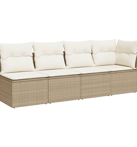 Gartensofa mit Kissen 4-Sitzer Beige Poly Rattan