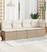 Gartensofa mit Kissen 4-Sitzer Beige Poly Rattan