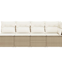 Gartensofa mit Kissen 4-Sitzer Beige Poly Rattan