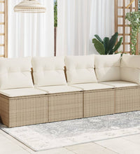 Gartensofa mit Kissen 4-Sitzer Beige Poly Rattan