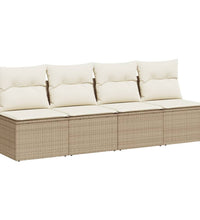 Gartensofa mit Kissen 4-Sitzer Beige Poly Rattan