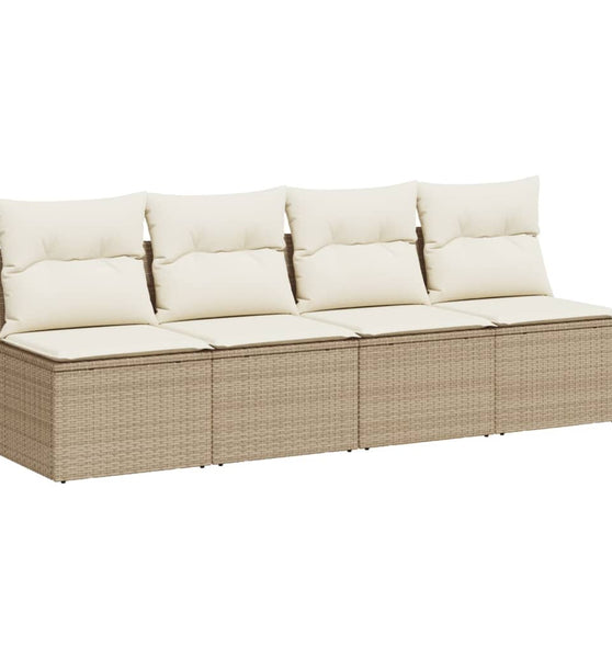 Gartensofa mit Kissen 4-Sitzer Beige Poly Rattan