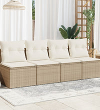 Gartensofa mit Kissen 4-Sitzer Beige Poly Rattan