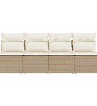 Gartensofa mit Kissen 4-Sitzer Beige Poly Rattan