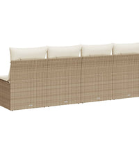 Gartensofa mit Kissen 4-Sitzer Beige Poly Rattan