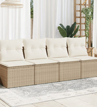 Gartensofa mit Kissen 4-Sitzer Beige Poly Rattan