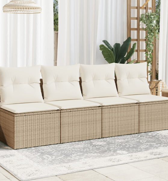 Gartensofa mit Kissen 4-Sitzer Beige Poly Rattan