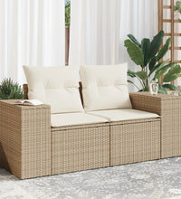 Gartensofa mit Kissen 2-Sitzer Beige Poly Rattan