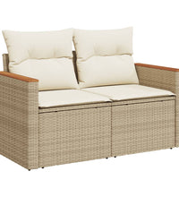 Gartensofa mit Kissen 2-Sitzer Beige Poly Rattan