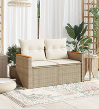 Gartensofa mit Kissen 2-Sitzer Beige Poly Rattan