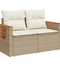 Gartensofa mit Kissen 2-Sitzer Beige Poly Rattan