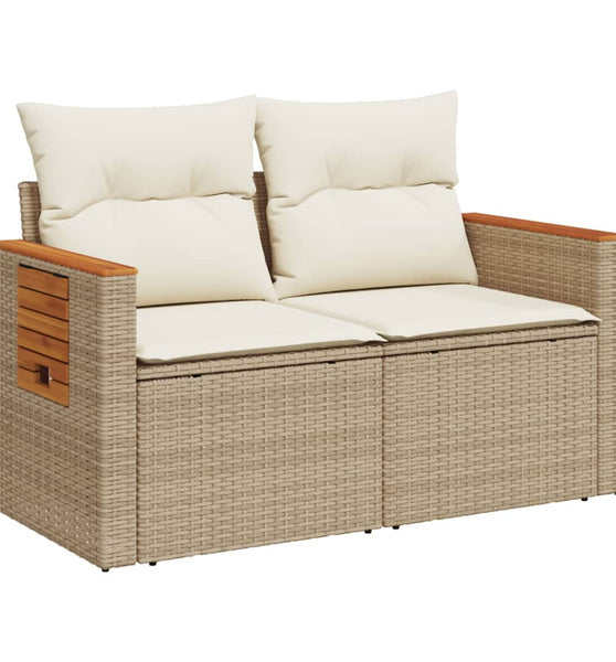 Gartensofa mit Kissen 2-Sitzer Beige Poly Rattan