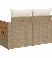 Gartensofa mit Kissen 2-Sitzer Beige Poly Rattan