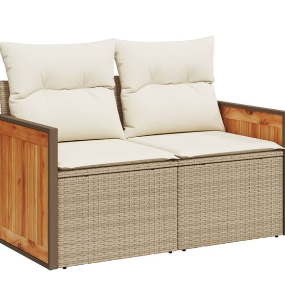 Gartensofa mit Kissen 2-Sitzer Beige Poly Rattan