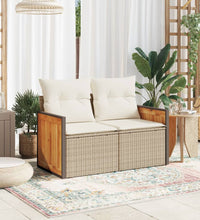 Gartensofa mit Kissen 2-Sitzer Beige Poly Rattan