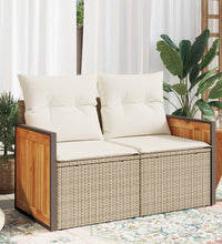 Gartensofa mit Kissen 2-Sitzer Beige Poly Rattan