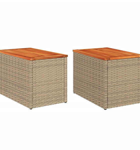 Garten-Beistelltische 2 Stk. Beige 55x34x37 cm Poly Rattan Holz