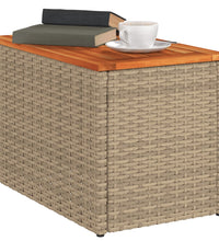 Garten-Beistelltische 2 Stk. Beige 55x34x37 cm Poly Rattan Holz