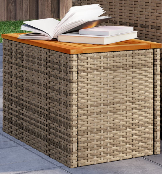 Garten-Beistelltische 2 Stk. Beige 55x34x37 cm Poly Rattan Holz