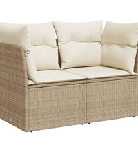 Gartensofa mit Kissen 2-Sitzer Beige Poly Rattan