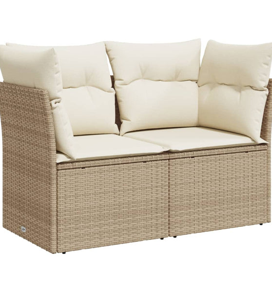 Gartensofa mit Kissen 2-Sitzer Beige Poly Rattan