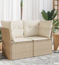 Gartensofa mit Kissen 2-Sitzer Beige Poly Rattan