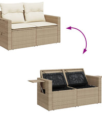 Gartensofa mit Kissen 2-Sitzer Beige Poly Rattan